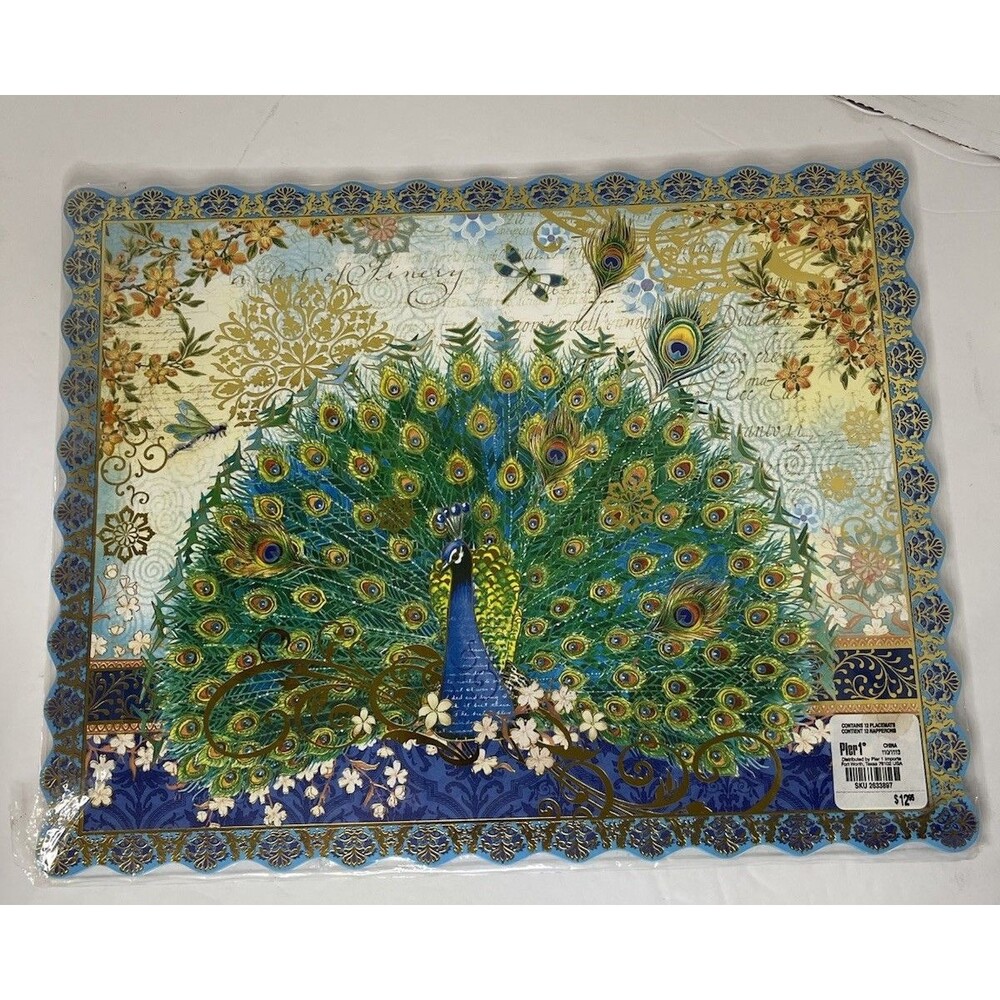 Peacock Die-Cut Gold Foil Paper Placemats 14X11" Pier 1 Imports 12 Count NEW